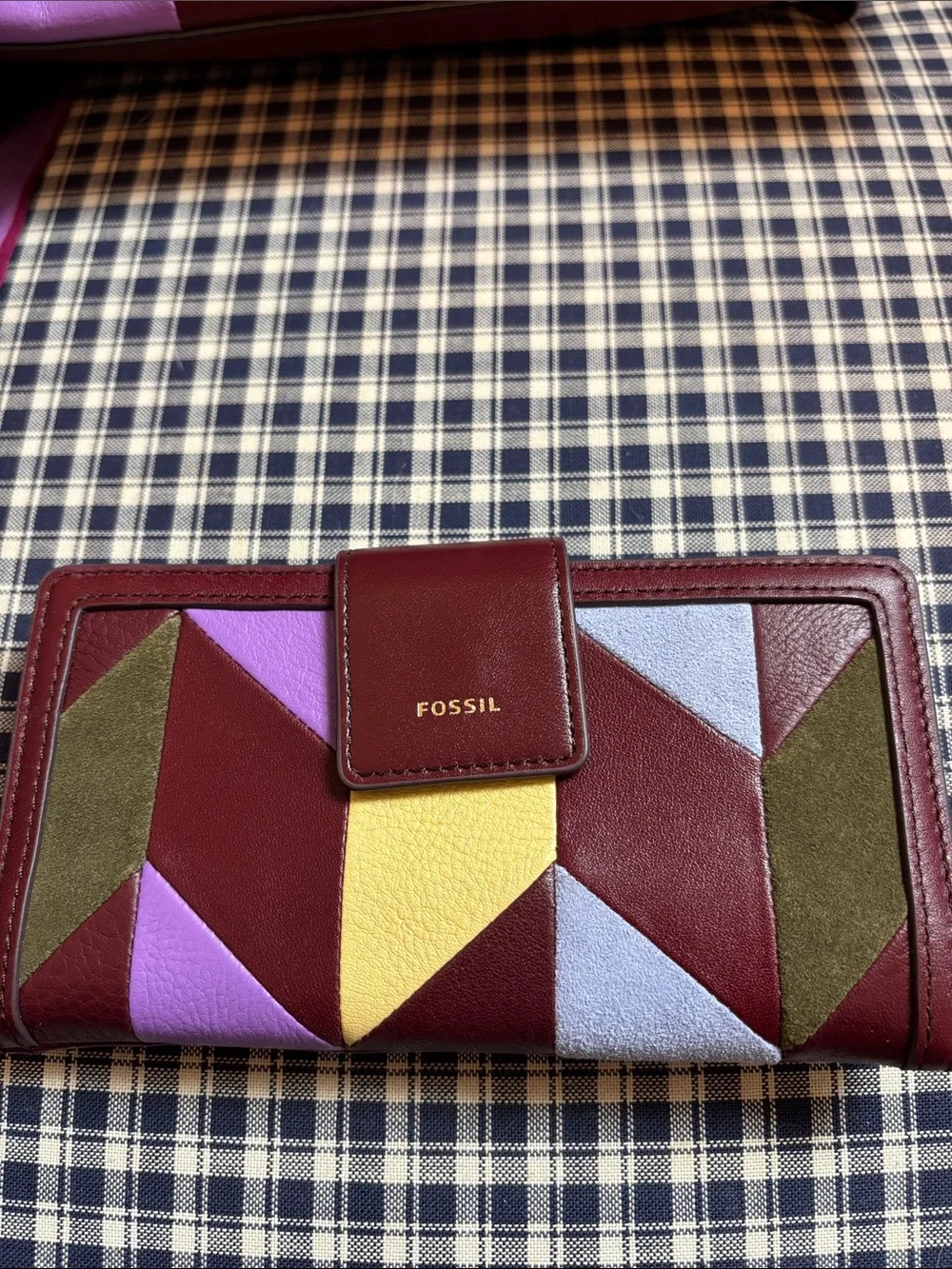 Fossil Patchwork Leather Tote Bag with silk Scarf  and wallet